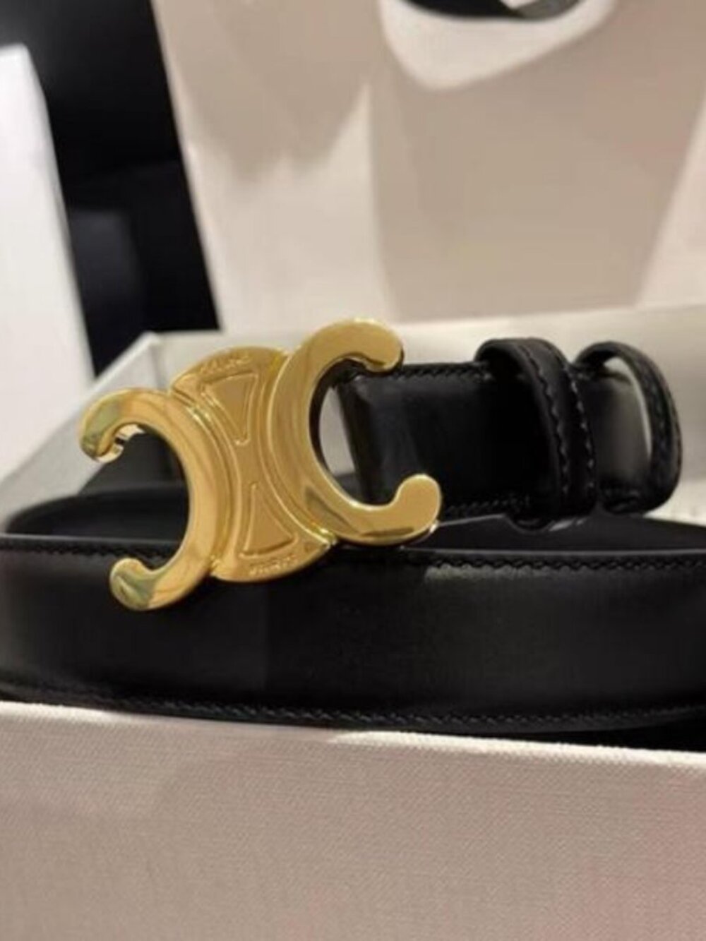 Celine Black & Gold Women's Belt Size 90 - With Original Box